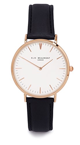 Elie Beaumont Quarz Damen Grosse Uhr mit weissem Zifferblatt Analog Display Oxford gross schwarz Nappa Leder eb805g