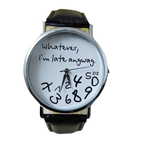 kingko Uhren Vintage Damenmode Whatever Im late anyway Graviert Illusion Quarzuhr Armbanduhr