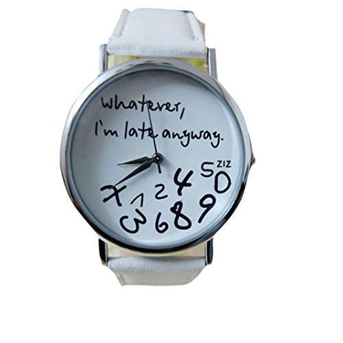 kingko Uhren Vintage Damenmode Whatever Im late anyway Graviert Illusion Quarzuhr Armbanduhr weiss