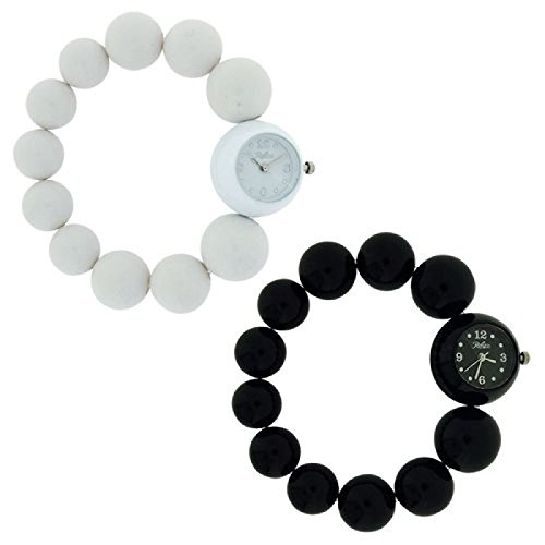 SONDERPREIS Reflex Damenarmbanduhr mit schw weissen Perlen Geschenkset BBR006