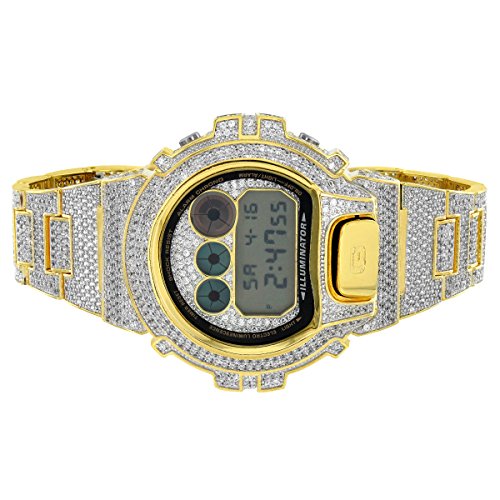 Diamant Co Herren G BRILLANT Gold Finish Stahl Rueckseite Shock Digital Bling King Icy Marke Watch 2 Ton