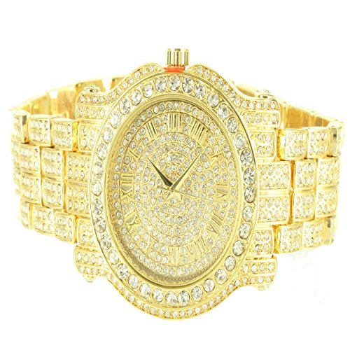 Diamond Co Herren Ice King Armbanduhr gelbgold finish Synthetik Diamanten klassische Armbanduhr Gold