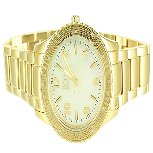 Elegante Herren KC Techno Com Custom Gold Finish Edelstahl Echter Diamant Armbanduhr