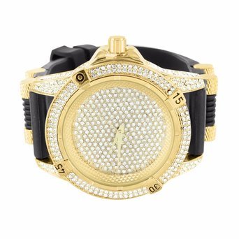 Herren Silikon Band Armbanduhr Kunstdiamant Iced Out Gold Finish Ice Master Verkauf