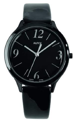 Alfex - 5701 _ 858 Damen-Armbanduhr - Quarz Analog - Zifferblatt schwarz Armband Kunstharz schwarz