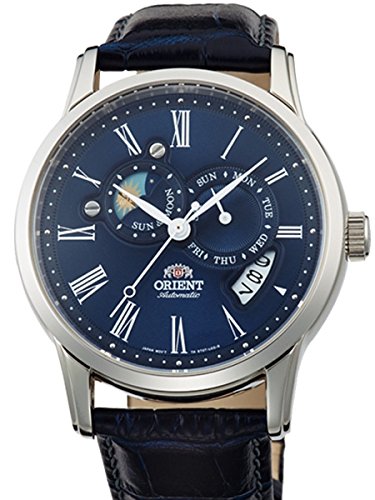 Orient ET0T004D Armbanduhr mit Automatik mit Sonnen und Mond Anzeige blaues Zifferblatt Saphir Kristall
