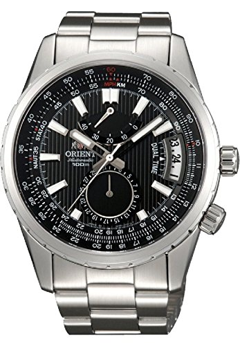 Orient dh01002b Herren Voyager Edelstahl schwarz Zifferblatt Dual Time Power Reserve Automatik Uhr
