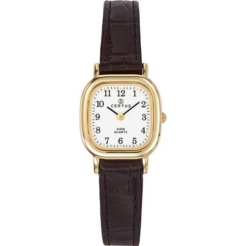 Certus - 646519 Damen-Armbanduhr - Quarz Analog - Weisses Ziffernblatt - Armband Leder Schwarz