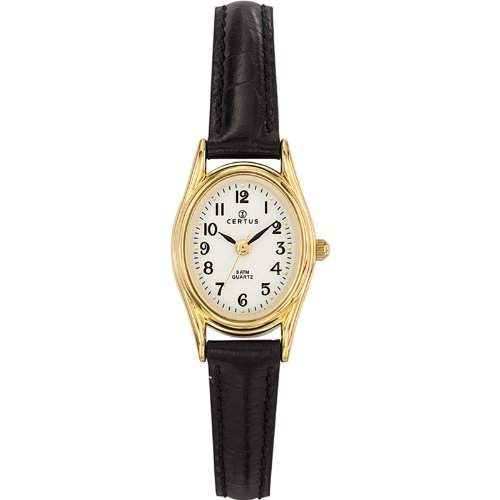 Certus - 646541 Damen-Armbanduhr - Quarz Analog - Weisses Ziffernblatt - Armband Leder Schwarz