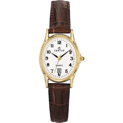 Certus - 646545 Damen-Armbanduhr - Quarz Analog - Weisses Ziffernblatt - Armband Leder braun