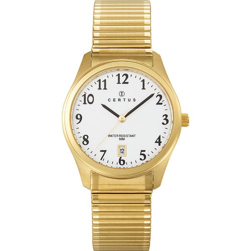 Certus 617001 Armbanduhr Quarz Analog Weisses Ziffernblatt Armband Stahl vergoldet Gold