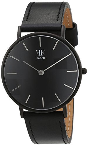 Faber Time Unisex Armbanduhr Analog Quarz Leder F501BK