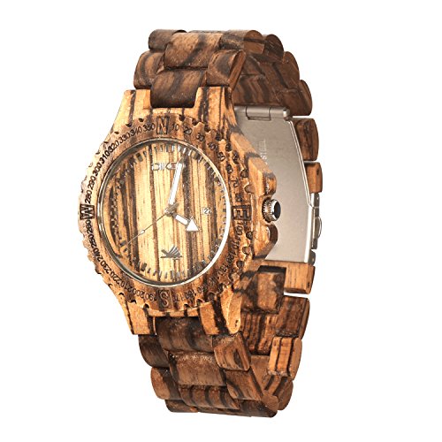 Dikoo handgefertigte Herren Holz Armbanduhr aus Sandelholz und Zebraholz