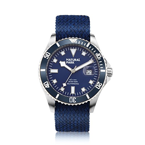 Natural Park Herren Quarz Uhr Nylongurt Handgemacht armband Blaue Uhr Taeglich Wasserdicht Uhr