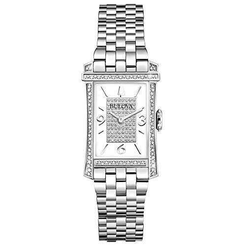 Bulova Diamant WomenQuarz-Uhr mit weissem Zifferblatt Analog-Anzeige und Silber-Edelstahl-Armband - 96R188