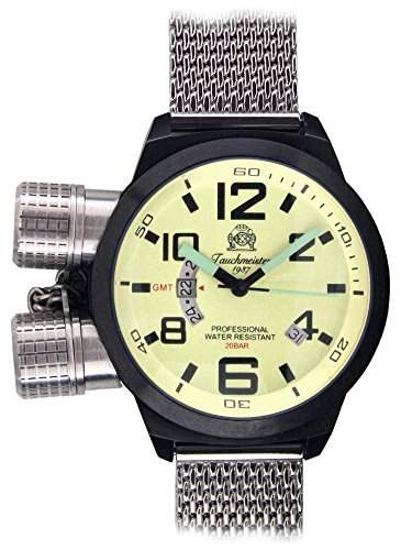 XL-Retro Taucher Uhr - Milanaise Edelstahl Band GMT-Anzeige T0201MIL