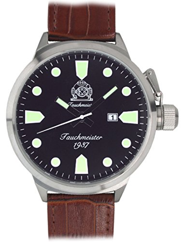 Tauchmeister Uhr mit XXL Gehaeuse 58mm braunes Lederband T0292 B