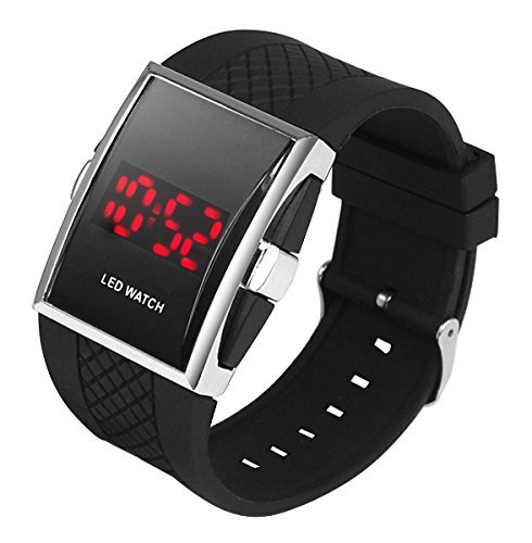 jeweltime Herren Luxusuhr Digital Rotes LED Licht Sport Armbanduhr Geschenk mit Stil Schwarz