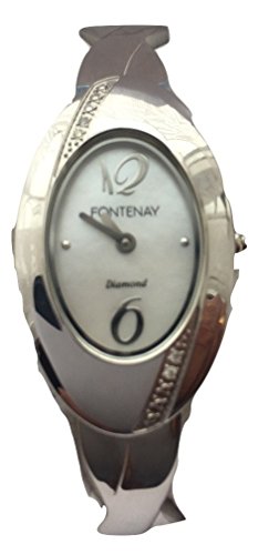 Fontenay Damen Oval Analog Quarz Armreif Uhr mit 4 echten Diamanten
