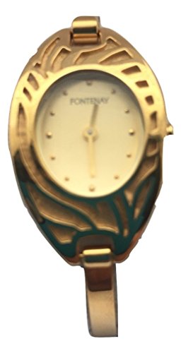 Fontenay Frauen analoge Quarzuhr 18 Karat vergoldet halbsteife Armbanduhr