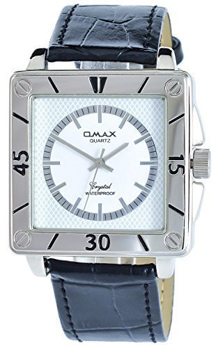 Omax Weiss Schwarz Analog Metall Leder Armbanduhr Unisex Quarz