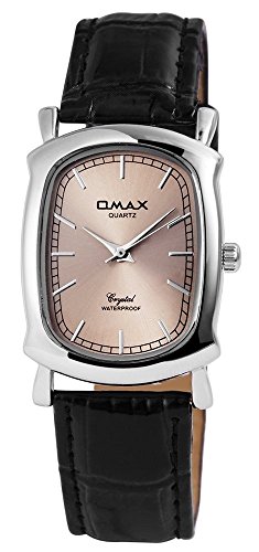Omax Silber Schwarz Analog Leder Armbanduhr Quarz