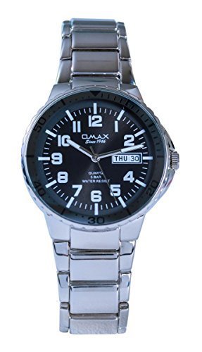 OMAX Herren s Silber Metall schwarzes Zifferblatt Schweizer Wrist Watch Analog Quarz Tag Datum