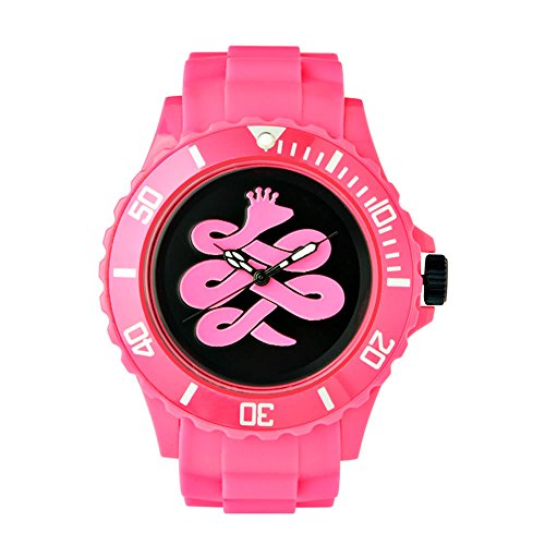 BAEM Armbanduhr grosses schwarzes Zifferblatt japanisches Quarzuhrwerk Gummiband koreanisches Design limitierte Auflage Pink
