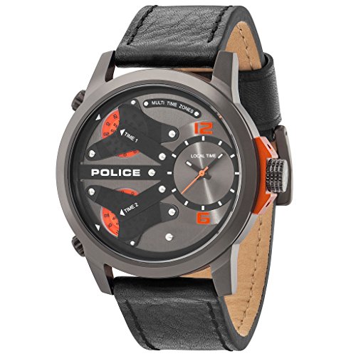 POLICE P14538JSU 61 KING COBRA Uhr Lederarmband Edelstahl 50m Analog schwarz orange