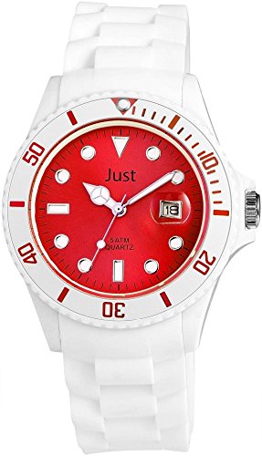 Just Unisexuhr Silikon Armbanduhr 44mm Rot Weiss 48 S5457WH RD