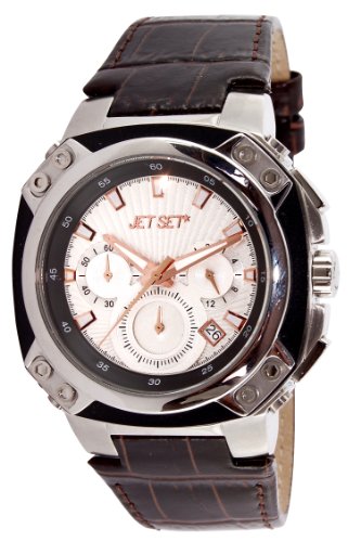 Jet Set J64113 636 Prag Armbanduhr Quarz Chronograph Weisses Ziffernblatt Armband Leder braun