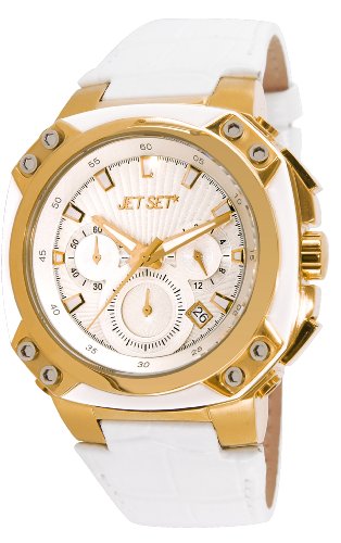 Jet Set J64117 631 Prag Armbanduhr Quarz Chronograph Weisses Ziffernblatt Armband Leder Weiss