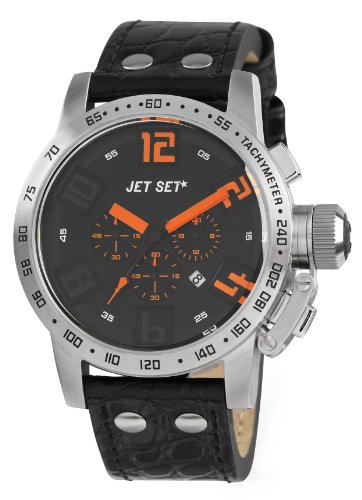 Jet Set J27581 517 San Remo Armbanduhr Quarz Chronograph Schwarzes Ziffernblatt Armband Leder Schwarz
