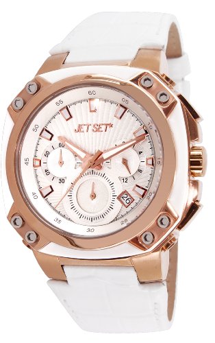 Jet Set j6411r 131 Prag Armbanduhr Quarz Chronograph Weisses Ziffernblatt Armband Leder Weiss
