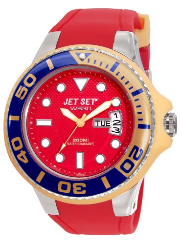Jet Set J55223 14 Wb30 Diver Armbanduhr Quarz Analog Zifferblatt Rot Armband Kautschuk rot