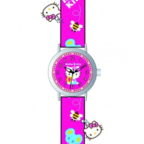Hello Kitty 4423904 girls Armbanduhr Analog Quarz Pink Rubber Strap Rosa Zifferblatt