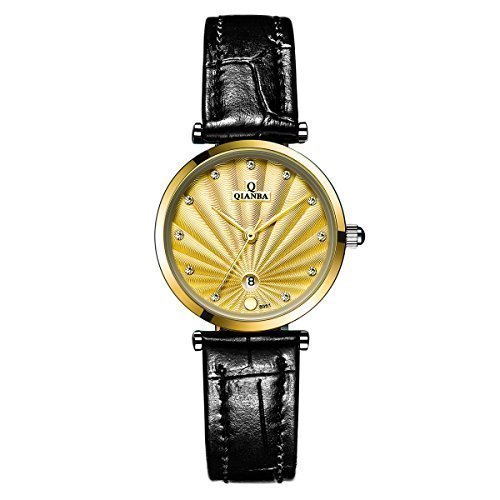 qianba q8051wgd 2016 Damen gold Luxus Marke echtes Leder Kristall Quarz Wasserdicht Lady Style Business Kleid Fashion Casual Armbanduhr