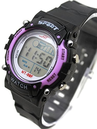 QBD Girl s Damen Super Wert Wasserdicht Multi Funktion LED Digital Stoppuhr Alarm Hintergrundbeleuchtung Sport Armbanduhr v purple