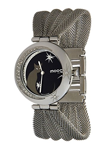 Moog Paris Lucille Silber aus Edelstahl Armband Silber aus Edelstahl Katz Armbenduhr in Frankreich hergestellt M44914 001