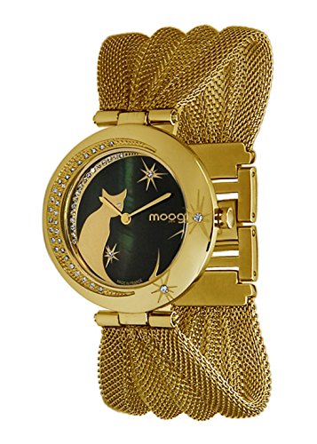Moog Paris Lucille gold aus Edelstahl Armband Gold aus Edelstahl Katz Armbenduhr in Frankreich hergestellt M44914 004