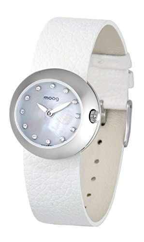 Moog Paris Zoom Silber aus Edelstahl Armband weiss aus Kalbsleder Austauschbar Armband in Frankreich hergestellt M45382 002