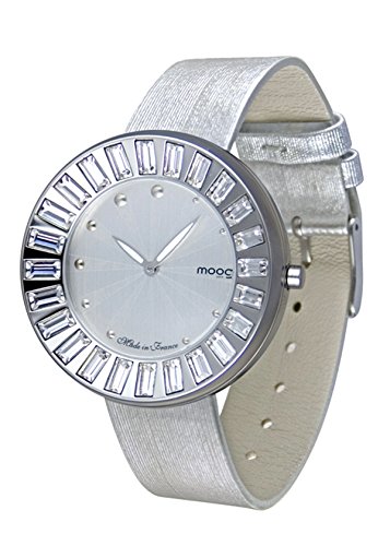 Moog Paris Sunshine Silber aus Edelstahl Armband Silber aus Kalbsleder Austauschbar Armband in Frankreich hergestellt M45432 003
