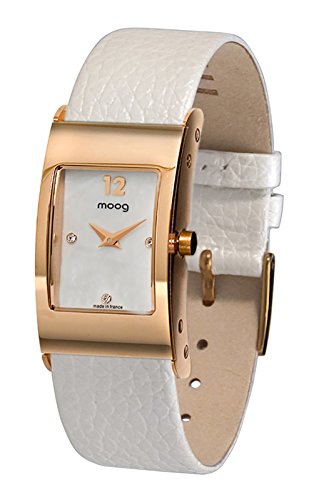 Moog Paris Dome Rosegold aus Edelstahl Armband weiss aus Echt Leder Austauschbar Armband in Frankreich hergestellt M41661 105