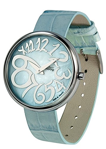 Moog Paris Ronde Silber aus Edelstahl Armband Blau aus Kalbsleder Austauschbar Armband in Frankreich hergestellt M41671 302