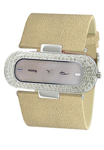 Moog Paris Glam Silber aus Messing Armband champagner aus Kalbsleder in Frankreich hergestellt M44088 005