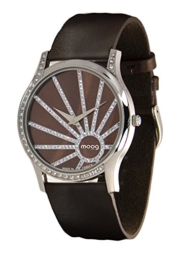 Moog Paris Vintage Silber aus Edelstahl Armband dunkelbraun aus Kalbsleder in Frankreich hergestellt M45222 001