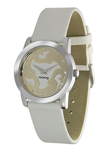 Moog Paris Waves Silber aus Edelstahl Armband weiss aus Echt Leder in Frankreich hergestellt M45302 001
