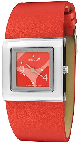 Moog Paris Harmony Silber aus Edelstahl Armband Rot aus Echt Leder in Frankreich hergestellt M41353 003