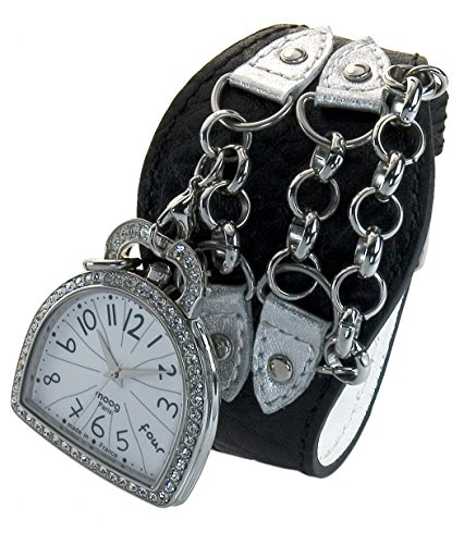 Moog Paris Liberty Silber aus Edelstahl Armband schwarz aus Echt Leder in Frankreich hergestellt M44832 005