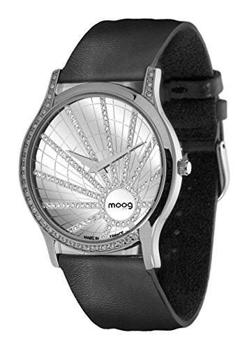 Moog Paris Eccentric Silber aus Edelstahl Armband schwarz aus Echt Leder in Frankreich hergestellt M45222 204